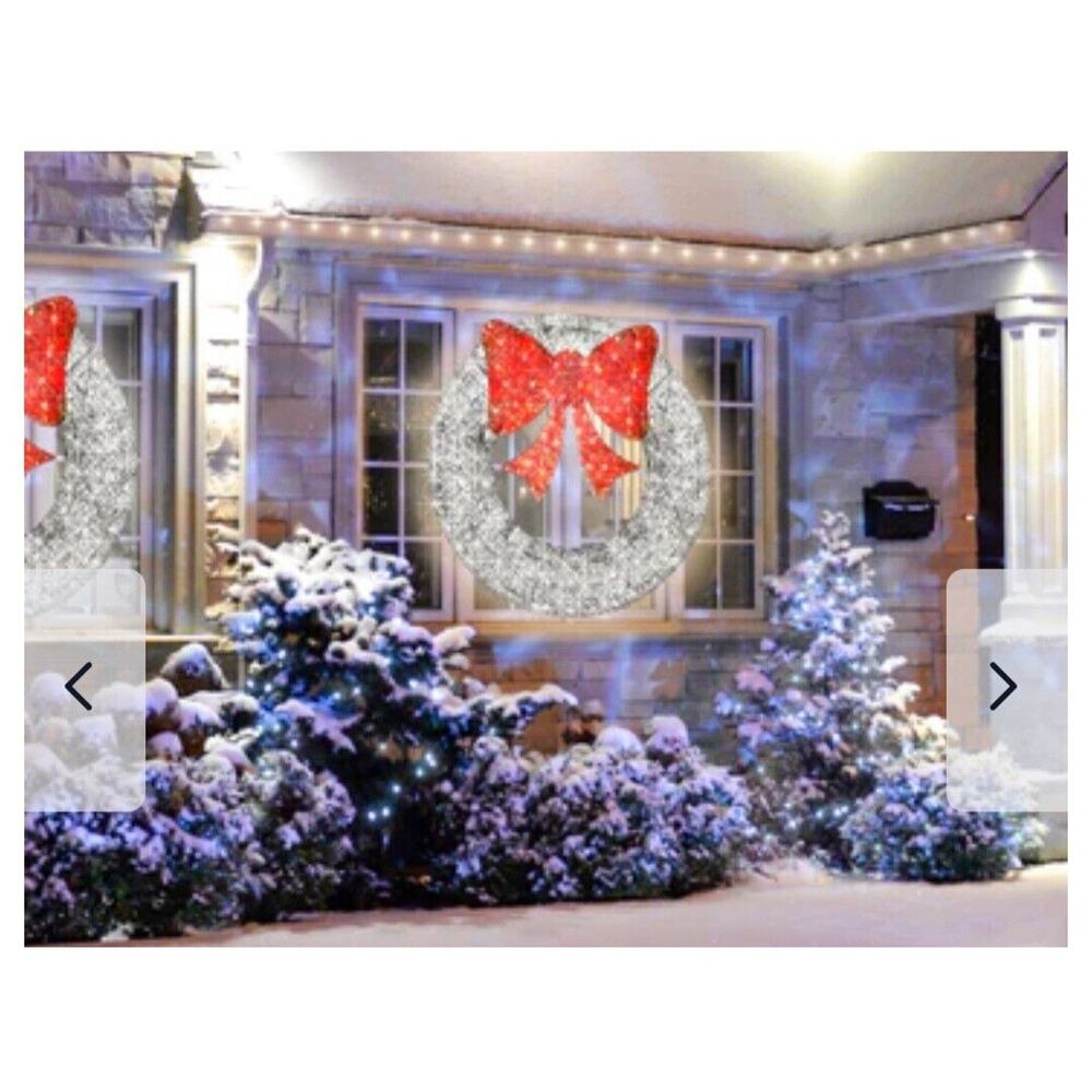 5 foot Pre-Lit Outdoor Christmas Wreath Decoration, LED White W/ Red 60 In